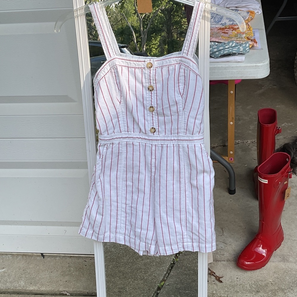 Abercrombie & Fitch White and Red Striped Romper